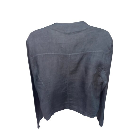 Tempo Paris 100% Linen Lightweight Waterfall Open Front Jacket Charcoal Gray Siz - Picture 6 of 8